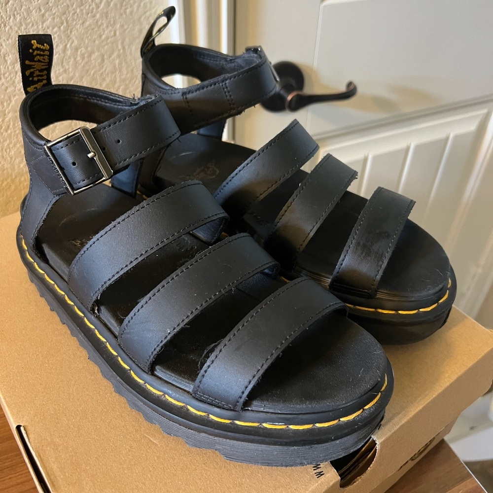 Dr. Martens Black Blaire Hydro Leather Strap Sandals